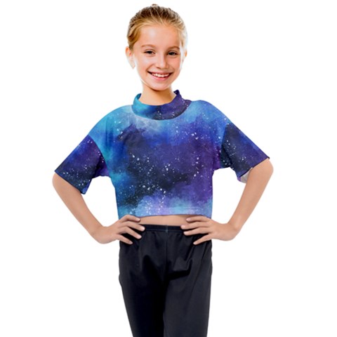 Blue Space Paint Kids Mock Neck Tee by goljakoff