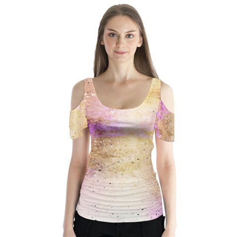 Golden Paint Butterfly Sleeve Cutout Tee  by goljakoff