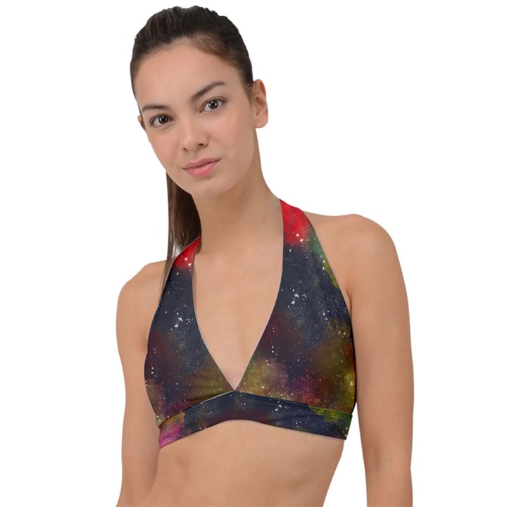 Color splashes Halter Plunge Bikini Top