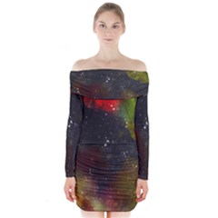 Color Splashes Long Sleeve Off Shoulder Dress by goljakoff