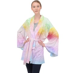 Rainbow Splashes Long Sleeve Velvet Kimono  by goljakoff