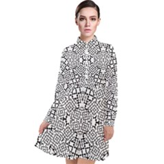 Modern Black And White Geometric Print Long Sleeve Chiffon Shirt Dress by dflcprintsclothing