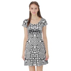 Modern Black And White Geometric Print Short Sleeve Skater Dress by dflcprintsclothing