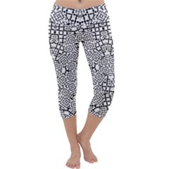 Modern Black And White Geometric Print Capri Yoga Leggings