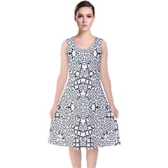 Modern Black And White Geometric Print V-neck Midi Sleeveless Dress  by dflcprintsclothing