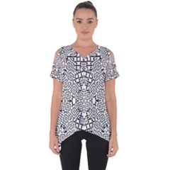 Modern Black And White Geometric Print Cut Out Side Drop Tee