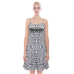 Modern Black And White Geometric Print Spaghetti Strap Velvet Dress by dflcprintsclothing