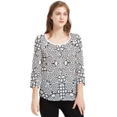 Modern Black And White Geometric Print Chiffon Quarter Sleeve Blouse by dflcprintsclothing