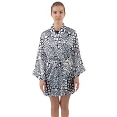 Modern Black And White Geometric Print Long Sleeve Satin Kimono