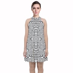 Modern Black And White Geometric Print Velvet Halter Neckline Dress  by dflcprintsclothing