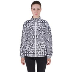 Modern Black And White Geometric Print Women s High Neck Windbreaker by dflcprintsclothing