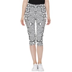 Modern Black And White Geometric Print Inside Out Lightweight Velour Capri Leggings 