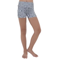 Modern Black And White Geometric Print Kids  Lightweight Velour Yoga Shorts by dflcprintsclothing