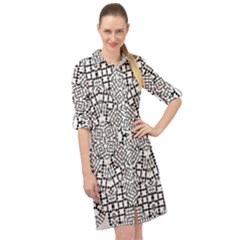 Modern Black And White Geometric Print Long Sleeve Mini Shirt Dress