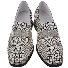 Modern Black And White Geometric Print Women s Chunky Heel Loafers by dflcprintsclothing