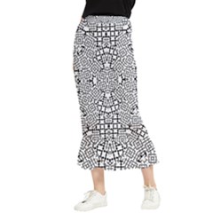 Modern Black And White Geometric Print Maxi Fishtail Chiffon Skirt