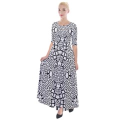 Modern Black And White Geometric Print Half Sleeves Maxi Dress by dflcprintsclothing