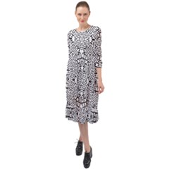 Modern Black And White Geometric Print Ruffle End Midi Chiffon Dress by dflcprintsclothing