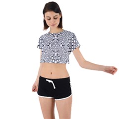 Modern Black And White Geometric Print Tie Back Short Sleeve Crop Tee