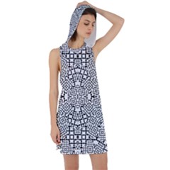 Modern Black And White Geometric Print Racer Back Hoodie Dress by dflcprintsclothing