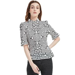 Modern Black And White Geometric Print Frill Neck Blouse