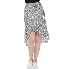 Modern Black And White Geometric Print Frill Hi Low Chiffon Skirt