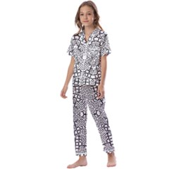 Modern Black And White Geometric Print Kids  Satin Short Sleeve Pajamas Set