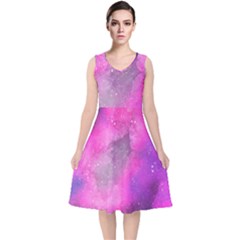 Purple Space V-neck Midi Sleeveless Dress  by goljakoff