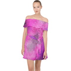 Purple Space Off Shoulder Chiffon Dress by goljakoff