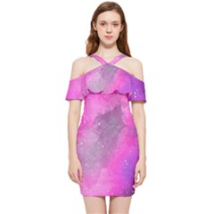 Purple Space Shoulder Frill Bodycon Summer Dress