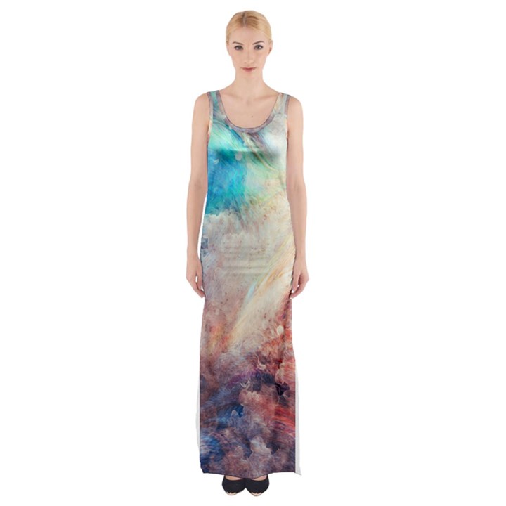 Galaxy paint Thigh Split Maxi Dress