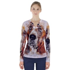 Dog V-neck Long Sleeve Top by goljakoff