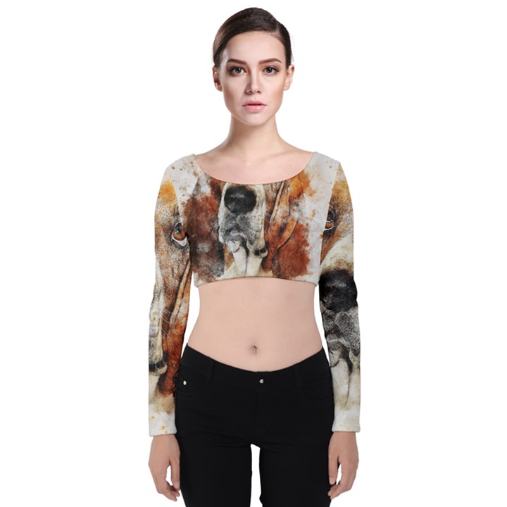 Dog Velvet Long Sleeve Crop Top