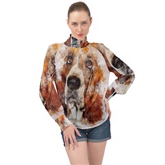 Dog High Neck Long Sleeve Chiffon Top by goljakoff