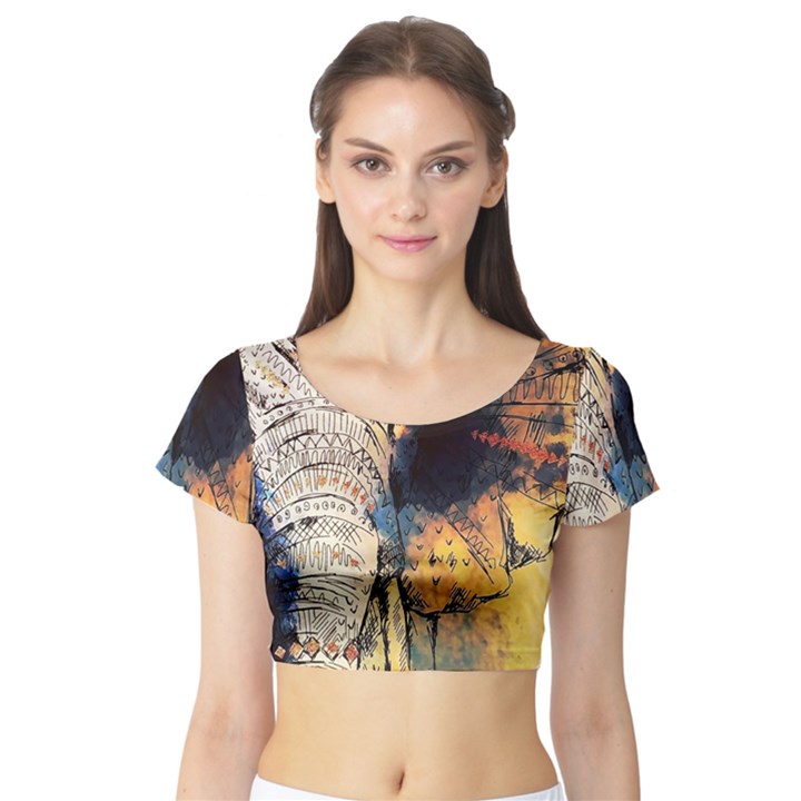 Elephant mandala Short Sleeve Crop Top