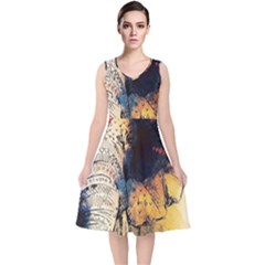 Elephant Mandala V-neck Midi Sleeveless Dress  by goljakoff