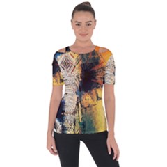 Elephant Mandala Shoulder Cut Out Short Sleeve Top by goljakoff