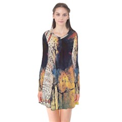 Elephant Mandala Long Sleeve V-neck Flare Dress by goljakoff