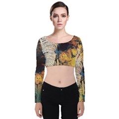 Elephant Mandala Velvet Long Sleeve Crop Top by goljakoff