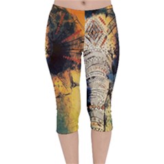 Elephant Mandala Velvet Capri Leggings  by goljakoff