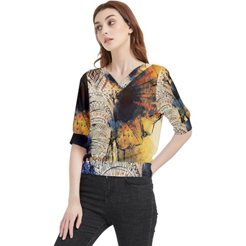 Elephant Mandala Quarter Sleeve Blouse by goljakoff