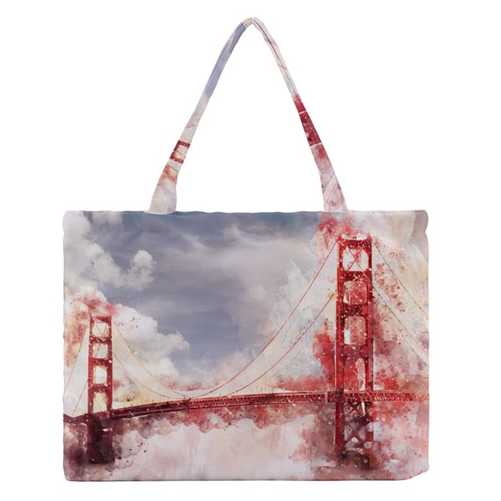 Golden bridge Zipper Medium Tote Bag