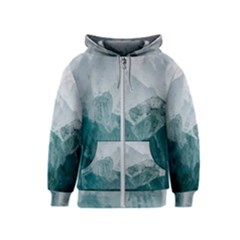 Blue Green Waves Kids  Zipper Hoodie by goljakoff