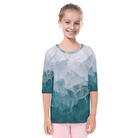 Blue Green Waves Kids  Quarter Sleeve Raglan Tee by goljakoff