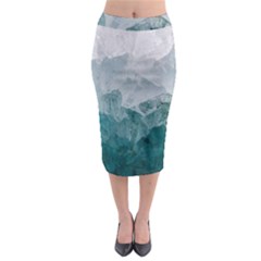 Blue Green Waves Midi Pencil Skirt