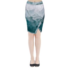 Blue Green Waves Midi Wrap Pencil Skirt by goljakoff