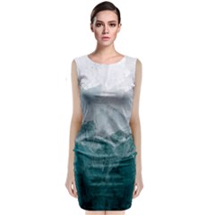 Blue Green Waves Sleeveless Velvet Midi Dress by goljakoff