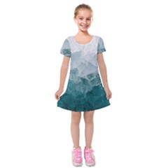 Blue Green Waves Kids  Short Sleeve Velvet Dress by goljakoff