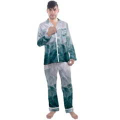 Blue Green Waves Men s Long Sleeve Satin Pajamas Set by goljakoff