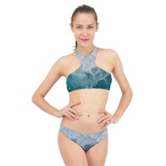 Blue Green Waves High Neck Bikini Set by goljakoff